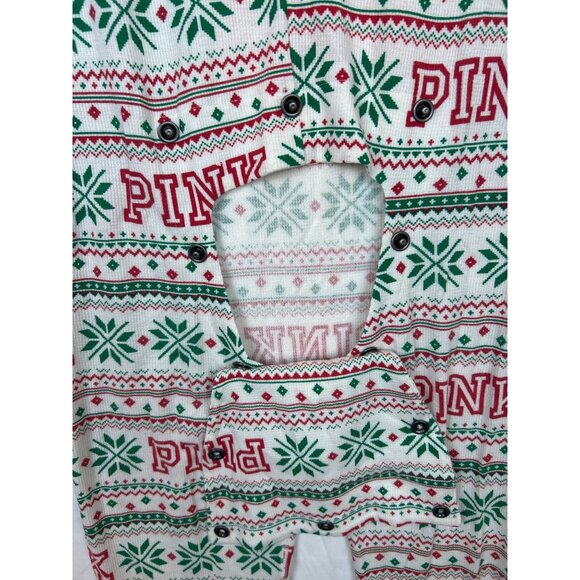 Victoria's Secret PINK Christmas Fair Isle Thermal One-Piece Pajamas S - Picture 7 of 9